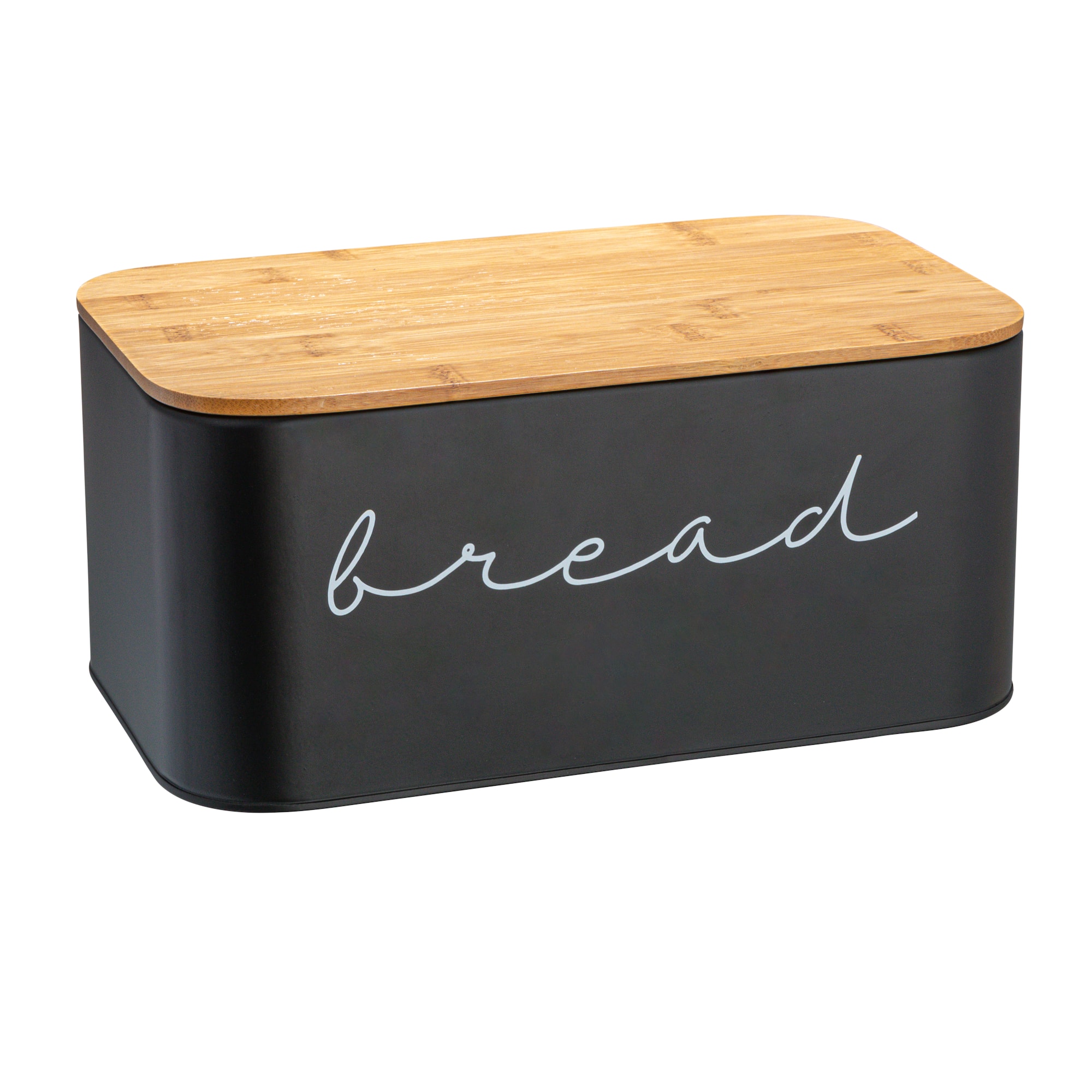 Hello Honey® 11.75" Black Metal Bread Bin with Bamboo Lid